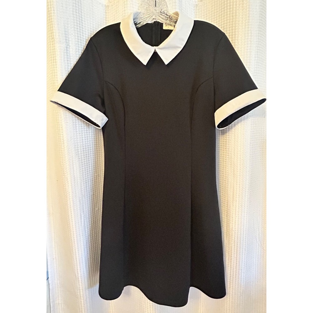 Spencers Black Above Knee Dress Peter Pan Collar Size M Wednesday Addams Goth